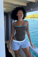 Mocha Bandeau High-Leg Swimsuit