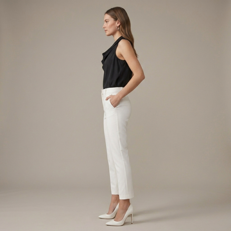 Women's High-Waisted Tailored Pants – White
