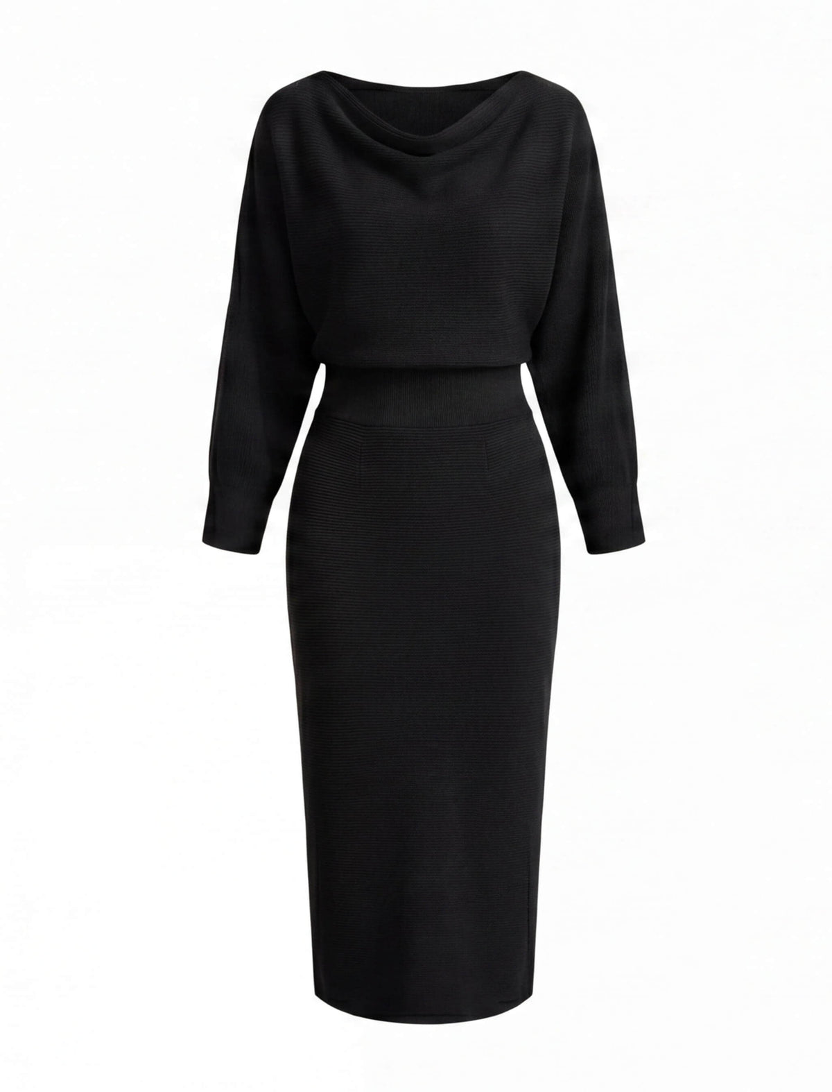 Cowl-Neck Draped Midi Dress