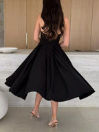 Women's Strapless Ruched Midi Dress – Black