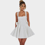 Stella Sequin Square-Neck Mini Dress in White by Aurelia Sun
