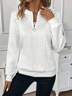 Amy Zip-Neck Knit Sweater – White