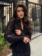 Embroidered Lace Puff-Sleeve Blouse