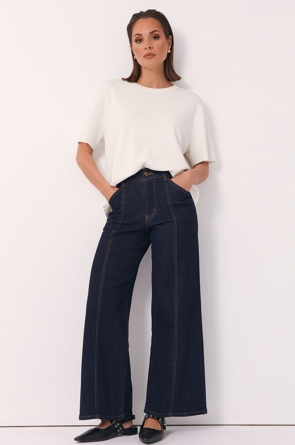 Adele Wide-Leg Jeans in Dark Denim by Aurelia Sun