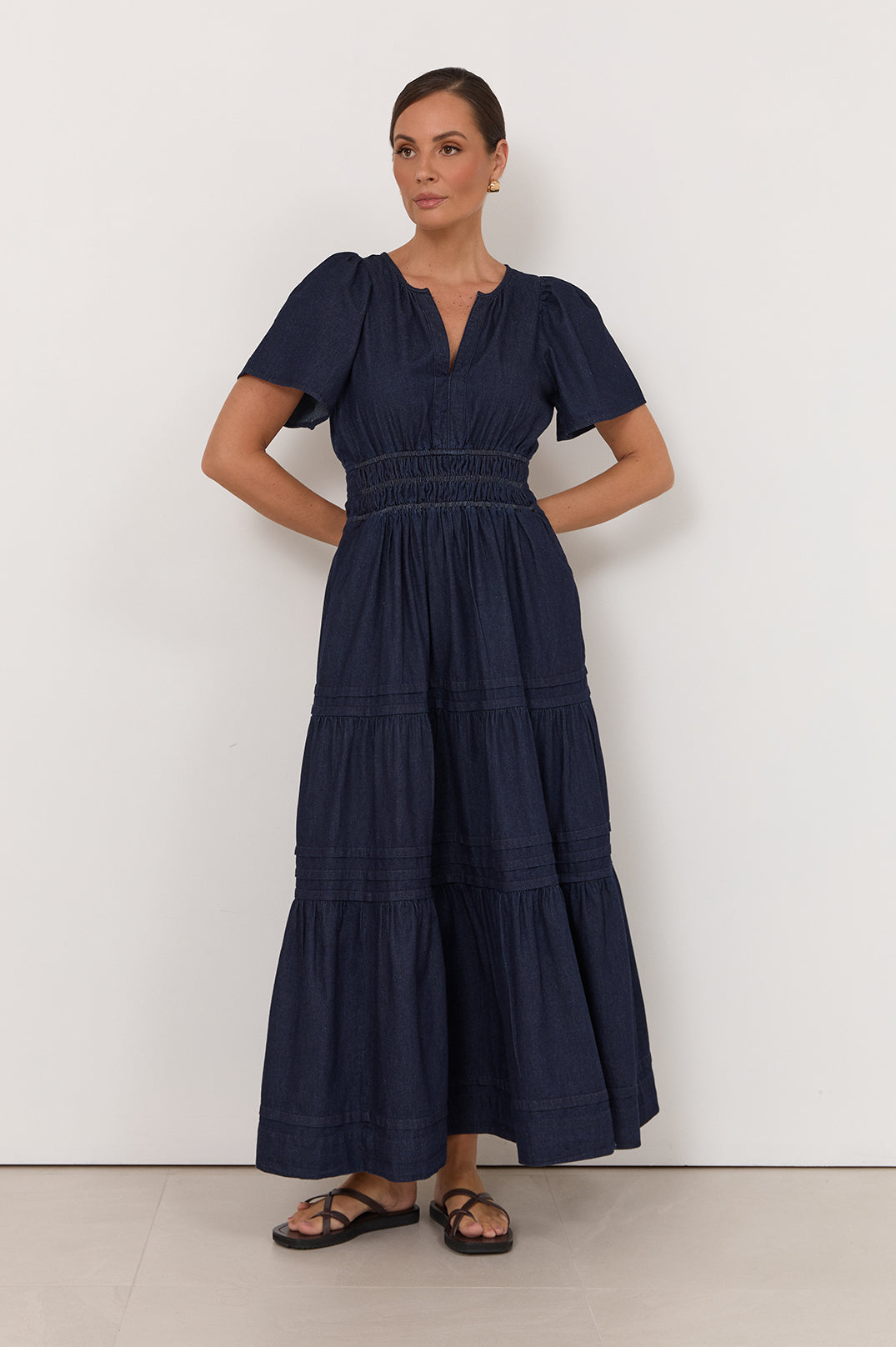 Eliana Lightweight Denim Maxi Dress in Denim by Aurelia Sun