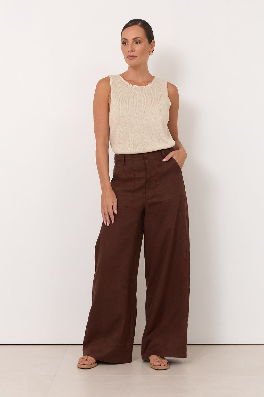 Avalon Wide-Leg Linen Pants in Chocolate by Aurelia Sun