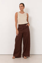 Avalon Wide-Leg Linen Pants in Chocolate by Aurelia Sun