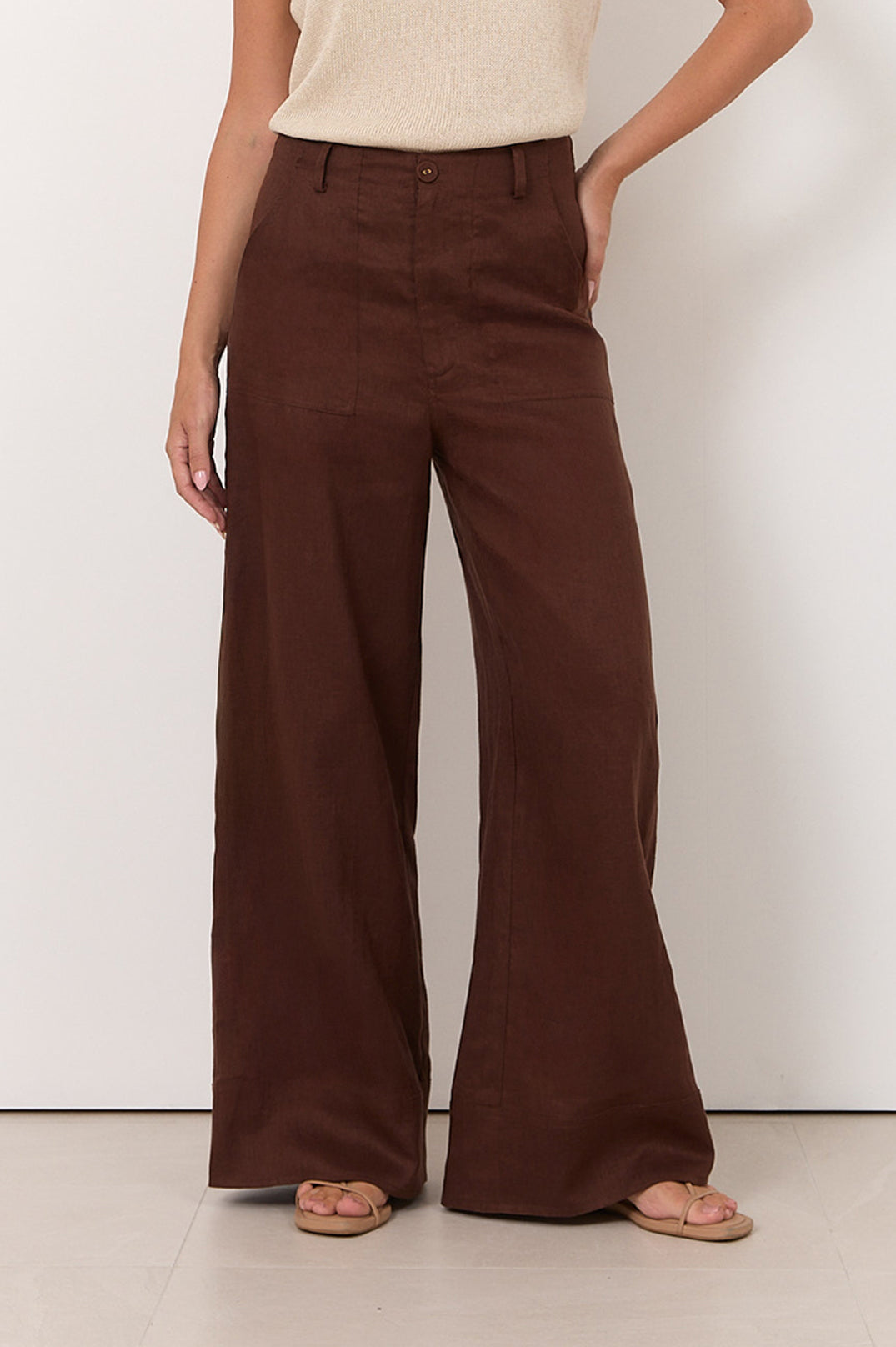 Avalon Wide-Leg Linen Pants in Chocolate by Aurelia Sun