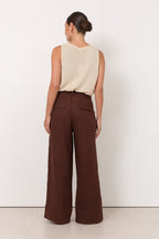 Avalon Wide-Leg Linen Pants in Chocolate by Aurelia Sun