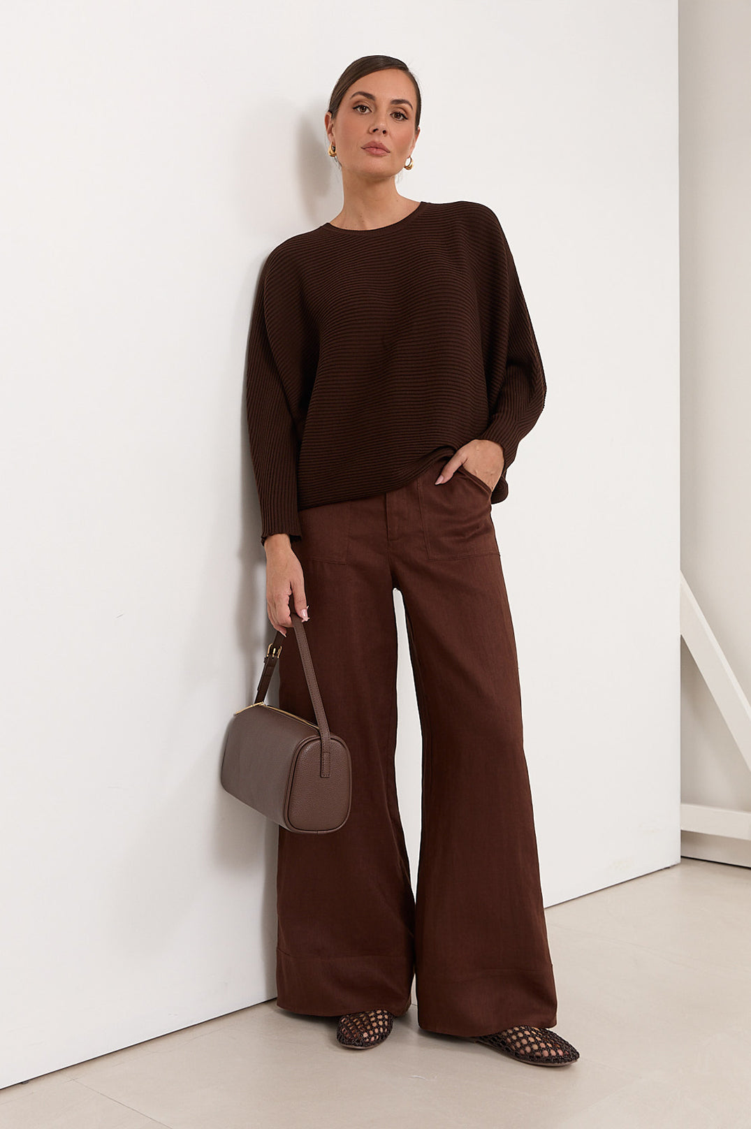 Avalon Wide-Leg Linen Pants in Chocolate by Aurelia Sun