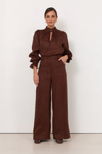 Avalon Wide-Leg Linen Pants in Chocolate by Aurelia Sun