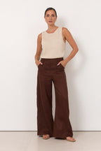 Avalon Wide-Leg Linen Pants in Chocolate by Aurelia Sun