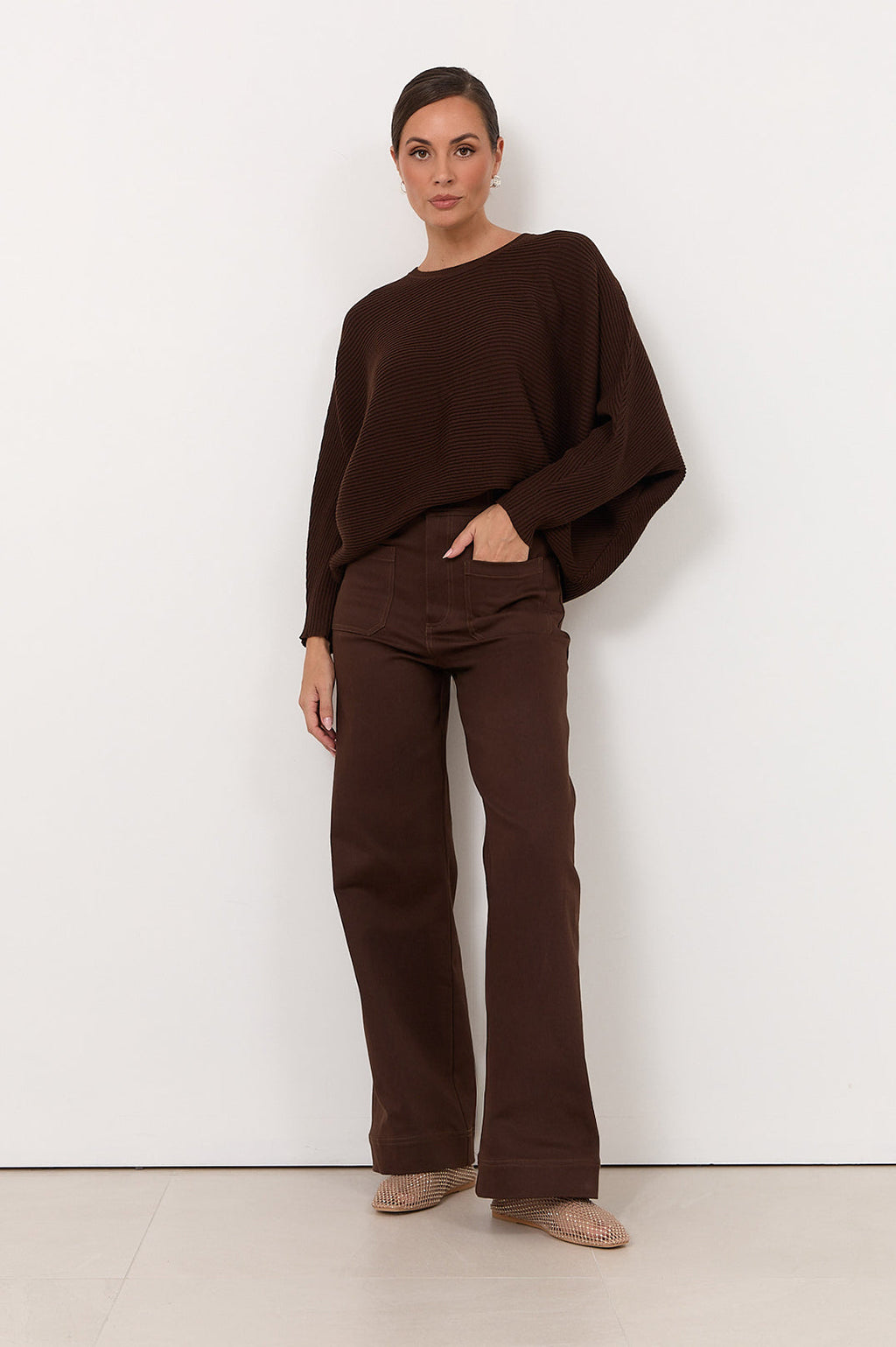 Lucy Chocolate Straight-Leg Denim Pants in Chocolate by Aurelia Sun