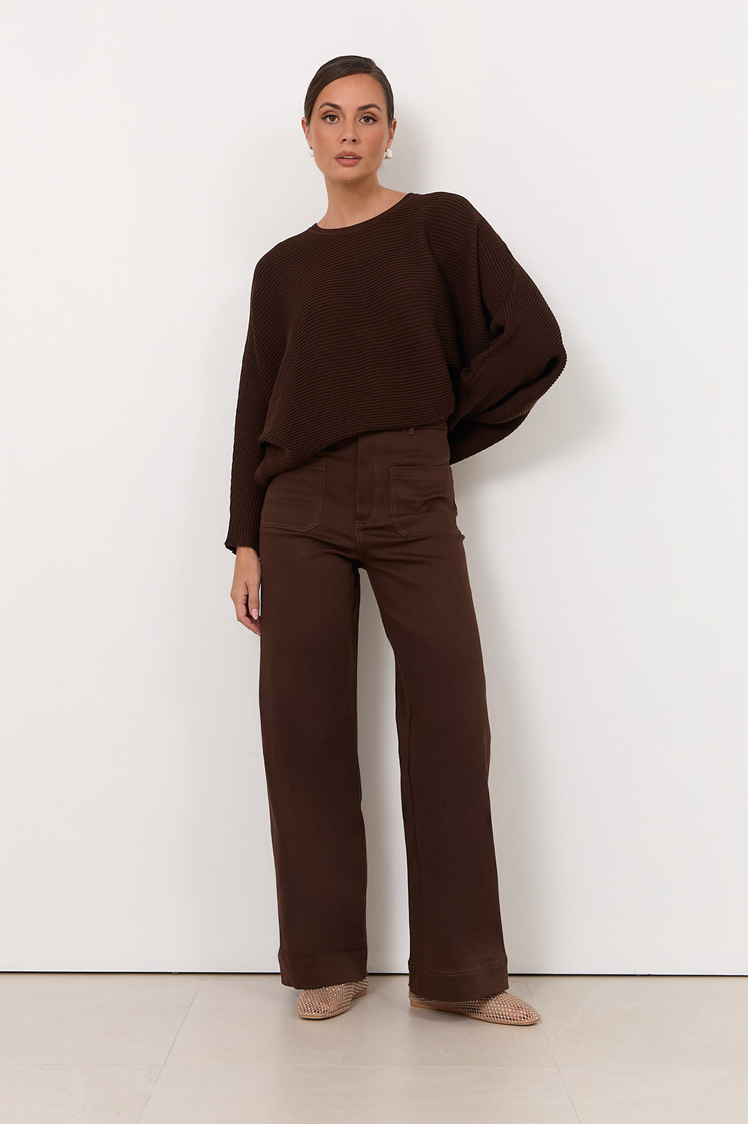 Lucy Chocolate Straight-Leg Denim Pants in Chocolate by Aurelia Sun