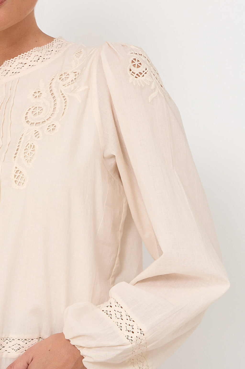 Lou Embroidered Lace Cotton Blouse in Cream by Aurelia Sun