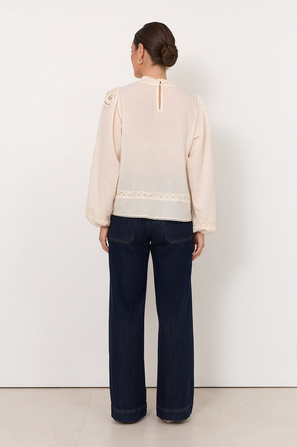 Lou Embroidered Lace Cotton Blouse in Cream by Aurelia Sun