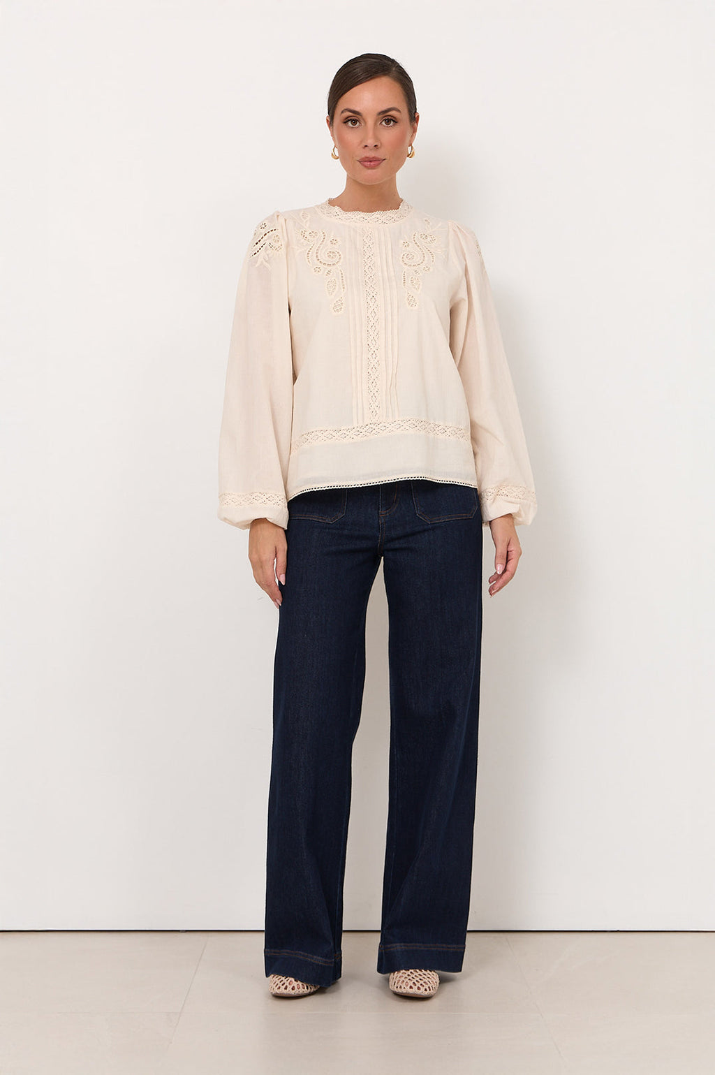 Lou Embroidered Lace Cotton Blouse in Cream by Aurelia Sun