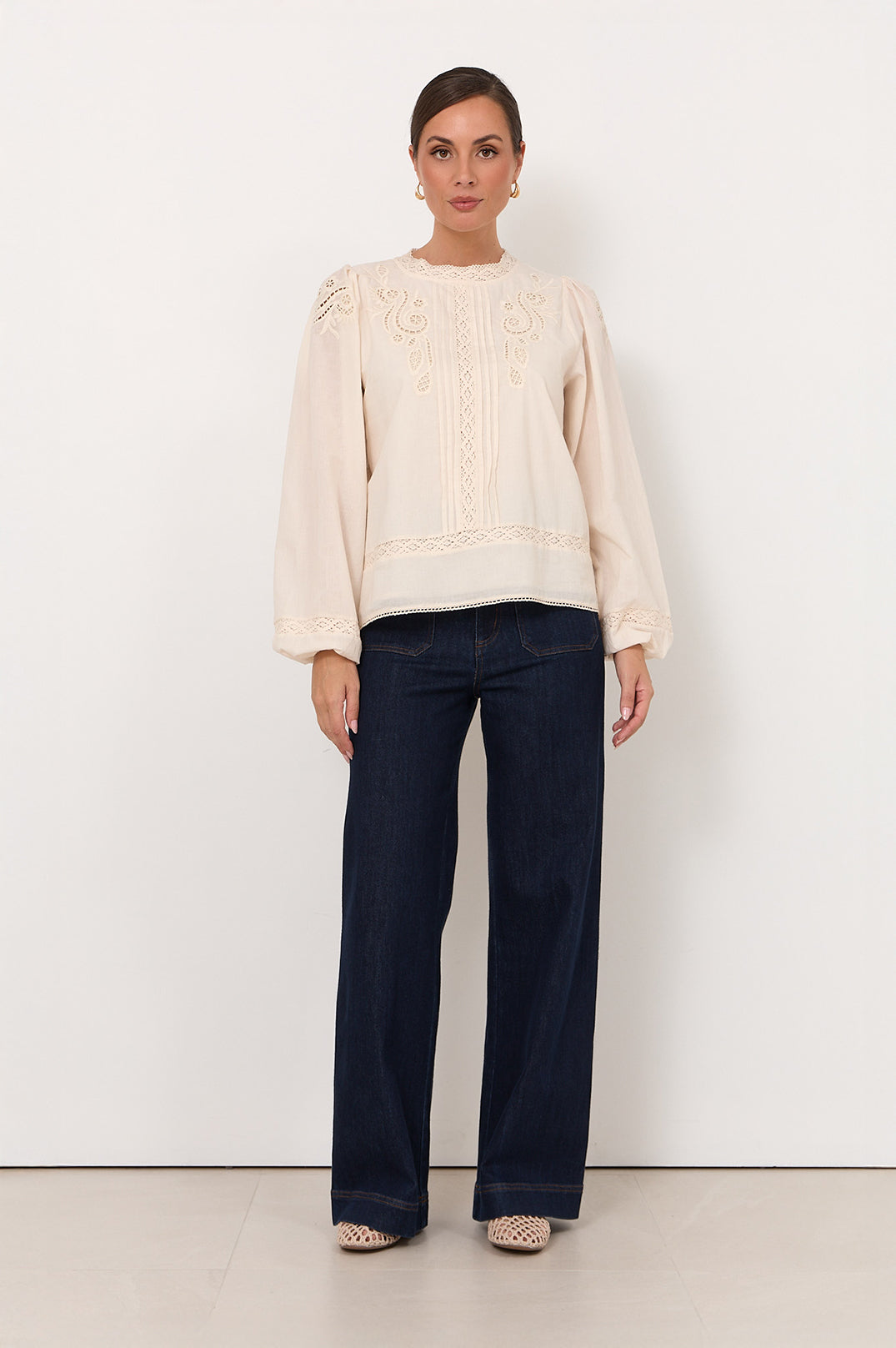 Lou Embroidered Lace Cotton Blouse in Cream by Aurelia Sun