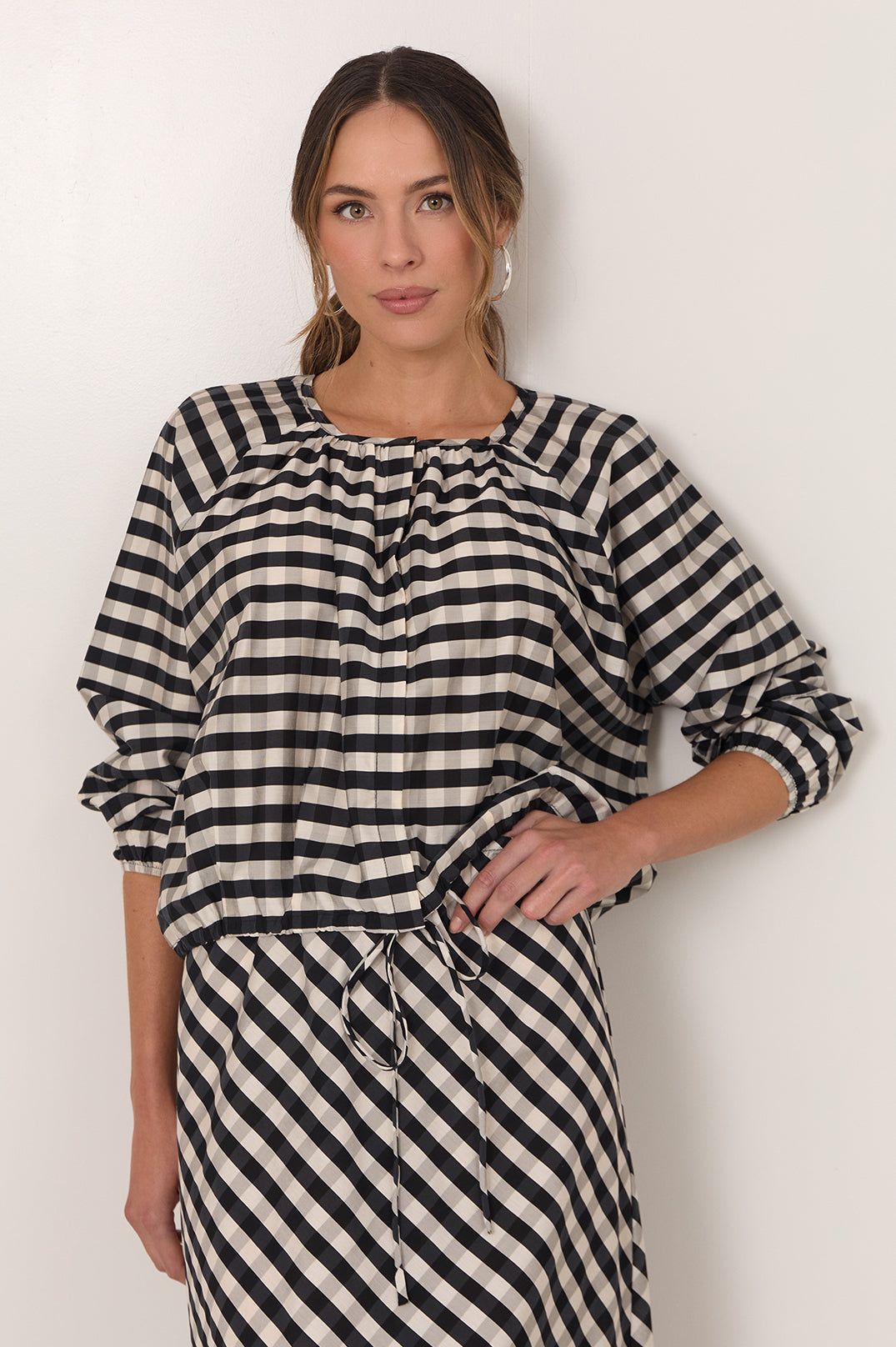 Yasmine Gingham Raglan Blouse by Aurelia Sun