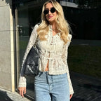 Embroidered Lace Puff-Sleeve Blouse
