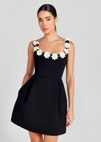 3D Floral Square-Neck Mini Dress