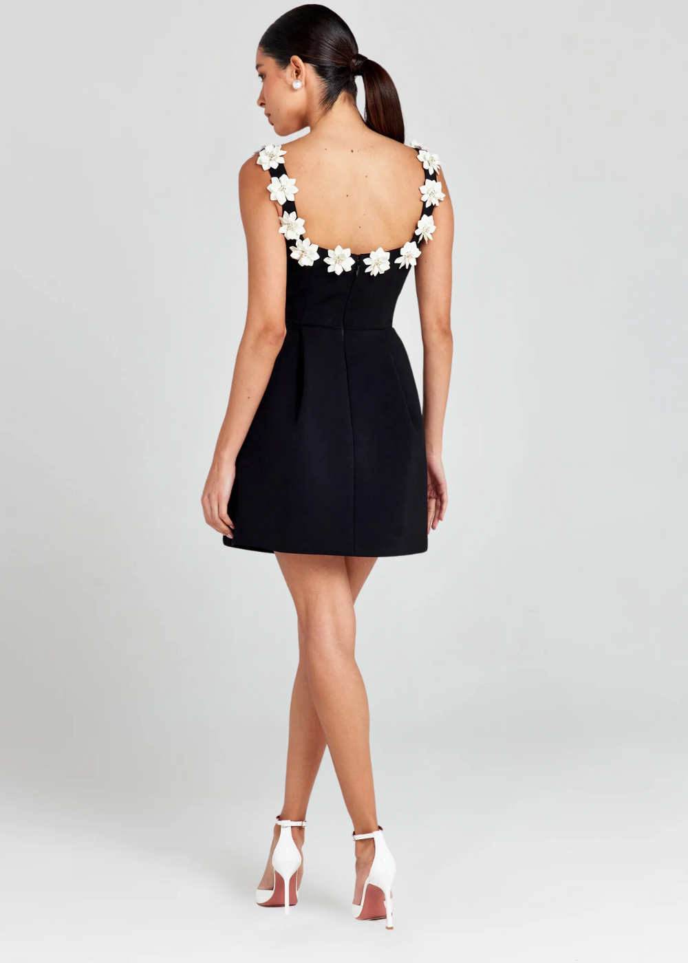 3D Floral Square-Neck Mini Dress
