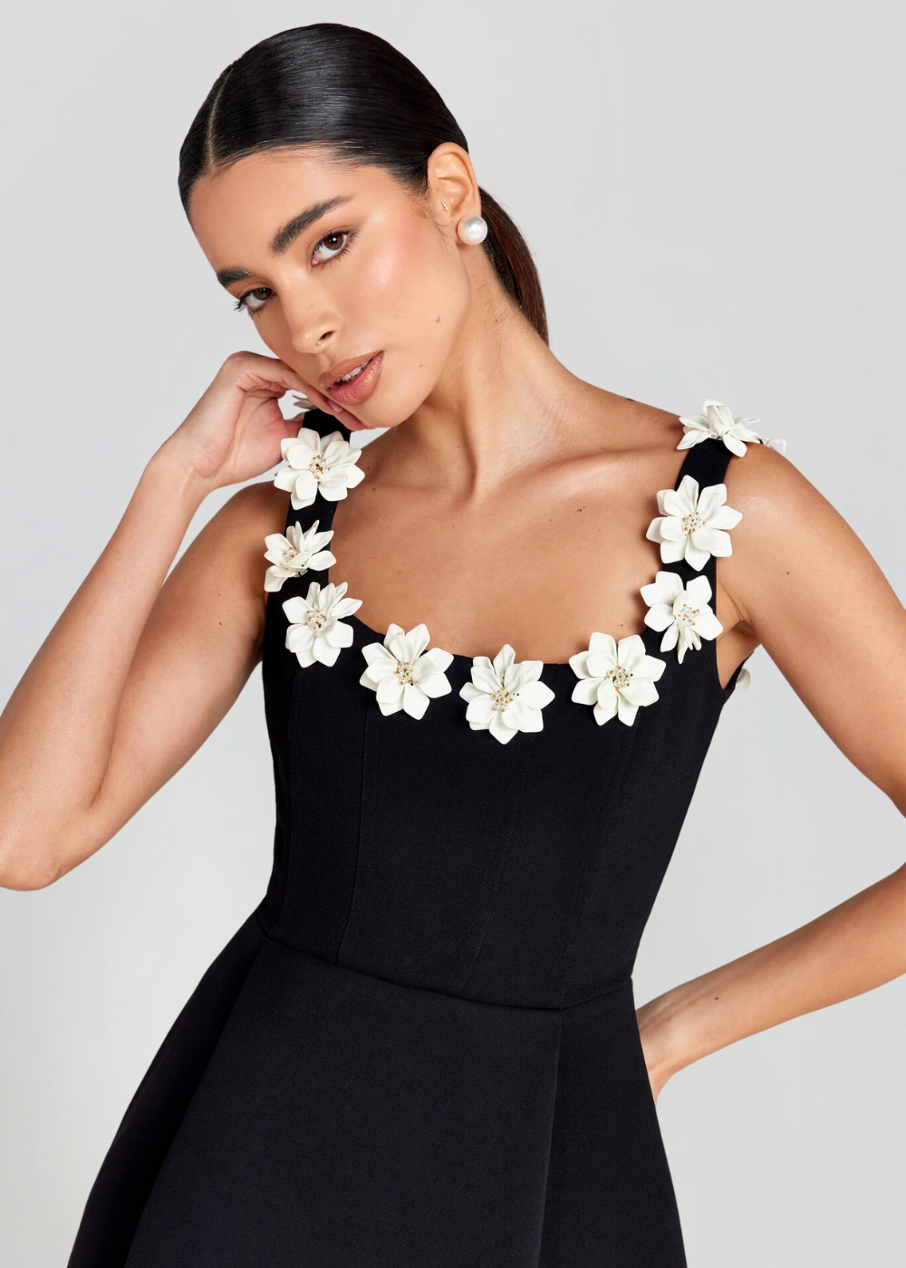 3D Floral Square-Neck Mini Dress