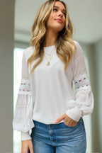 Molli Lace-Sleeve Knit Jumper – Off White by Aurelia Sun