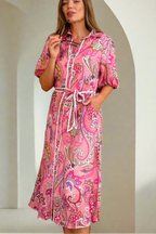 Leah Paisley Midi Shirt Dress – Pink by Aurelia Sun