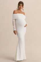 Seraphine Maternity Bardot Maxi Dress – White