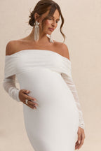 Seraphine Maternity Bardot Maxi Dress – White