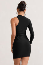 Sienna One-Shoulder Mini Dress – Black
