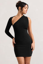 Sienna One-Shoulder Mini Dress – Black