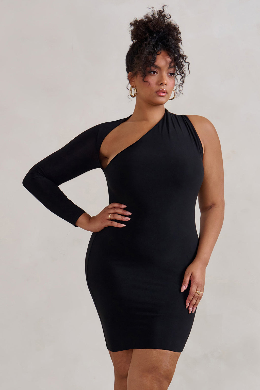 Sienna One-Shoulder Mini Dress – Black