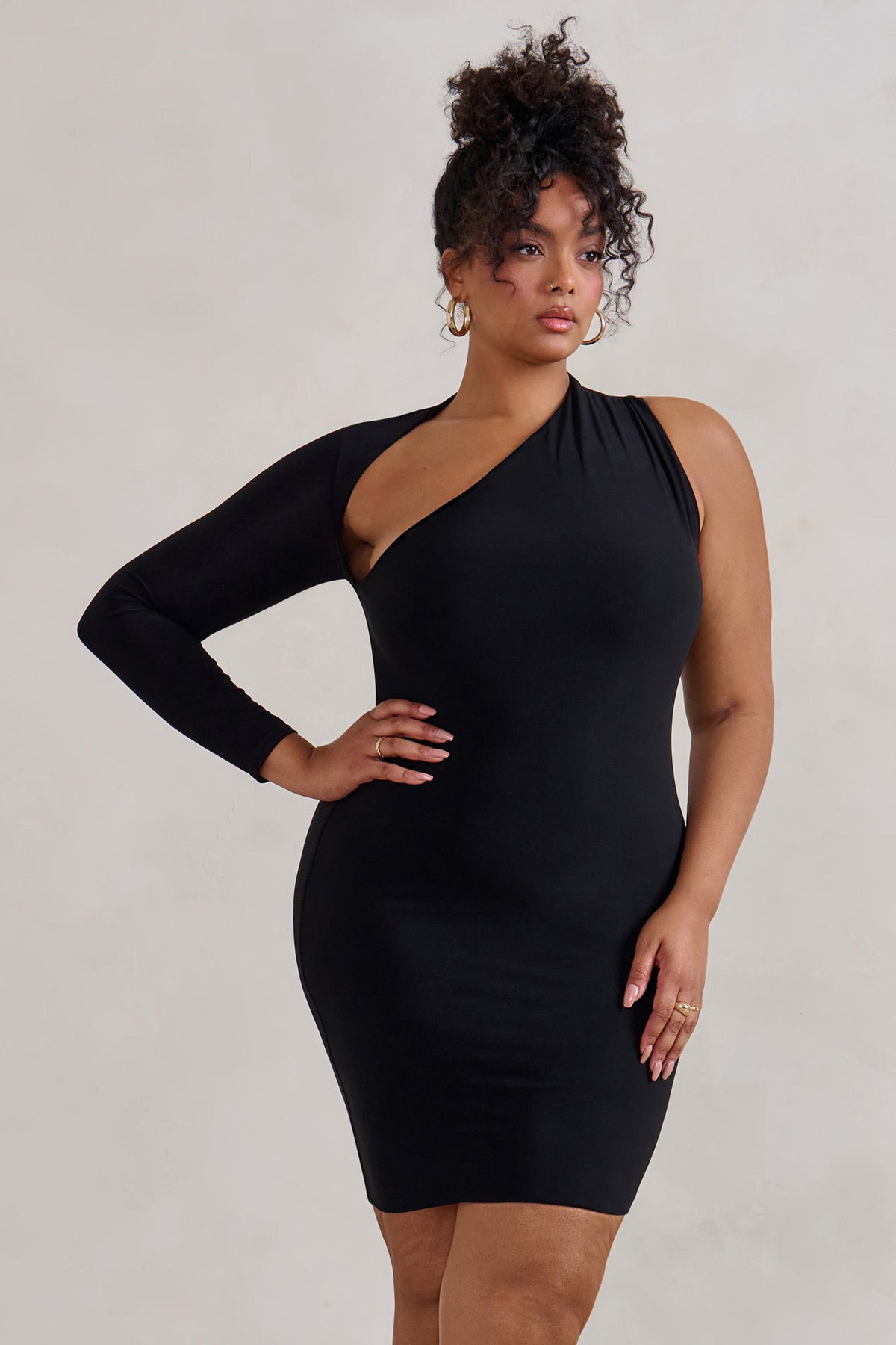 Sienna One-Shoulder Mini Dress – Black