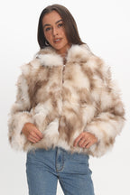 Faux Fur Zip Coat — Beige