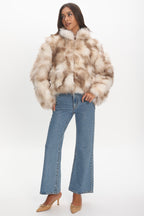 Faux Fur Zip Coat — Beige