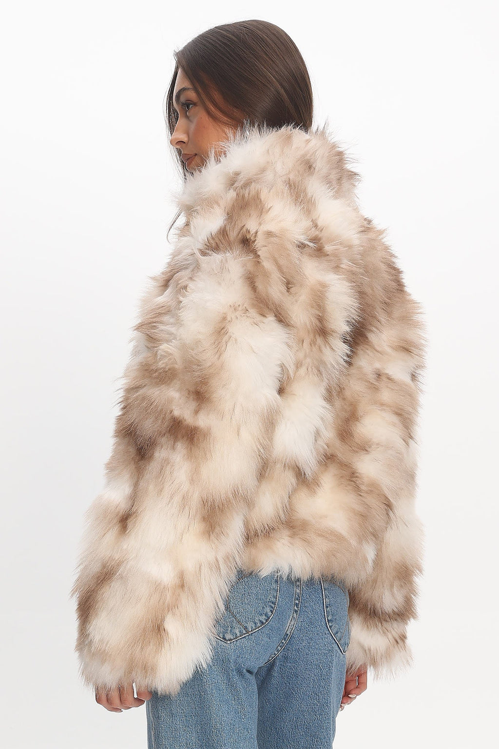 Faux Fur Zip Coat — Beige