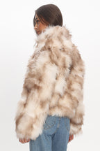 Faux Fur Zip Coat — Beige