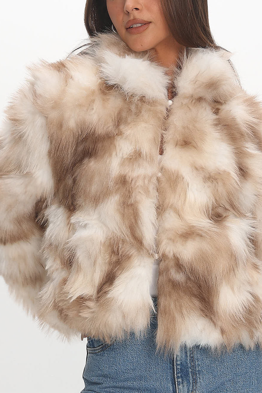 Faux Fur Zip Coat — Beige