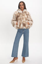 Faux Fur Zip Coat — Beige