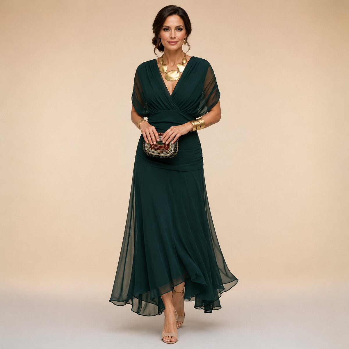 Tracey Elegant Evening Maxi Dress – Dark Green