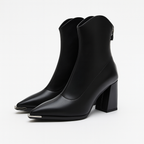 Pointed-Toe Chrome-Tip Ankle Boots