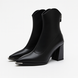 Pointed-Toe Chrome-Tip Ankle Boots