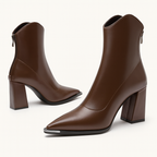 Pointed-Toe Chrome-Tip Ankle Boots