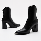 Pointed-Toe Chrome-Tip Ankle Boots