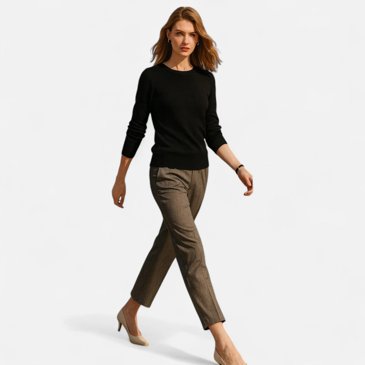 Nora Fine Knit Crew Neck Jumper in Khaki by Aurelia Sun