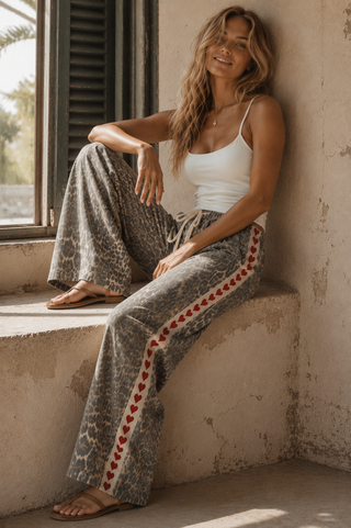 Leopard Heart Racer Wide Leg Jeans
