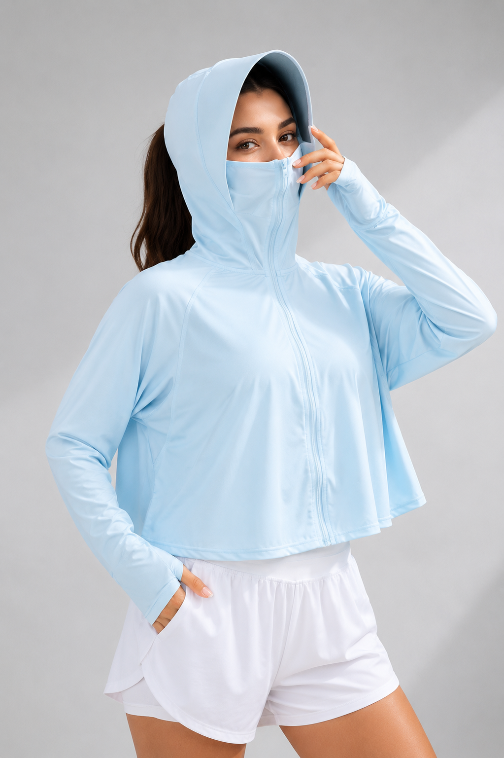 Aurelia Sun Brimmed Hood Sun Shirt – Blue, One Size