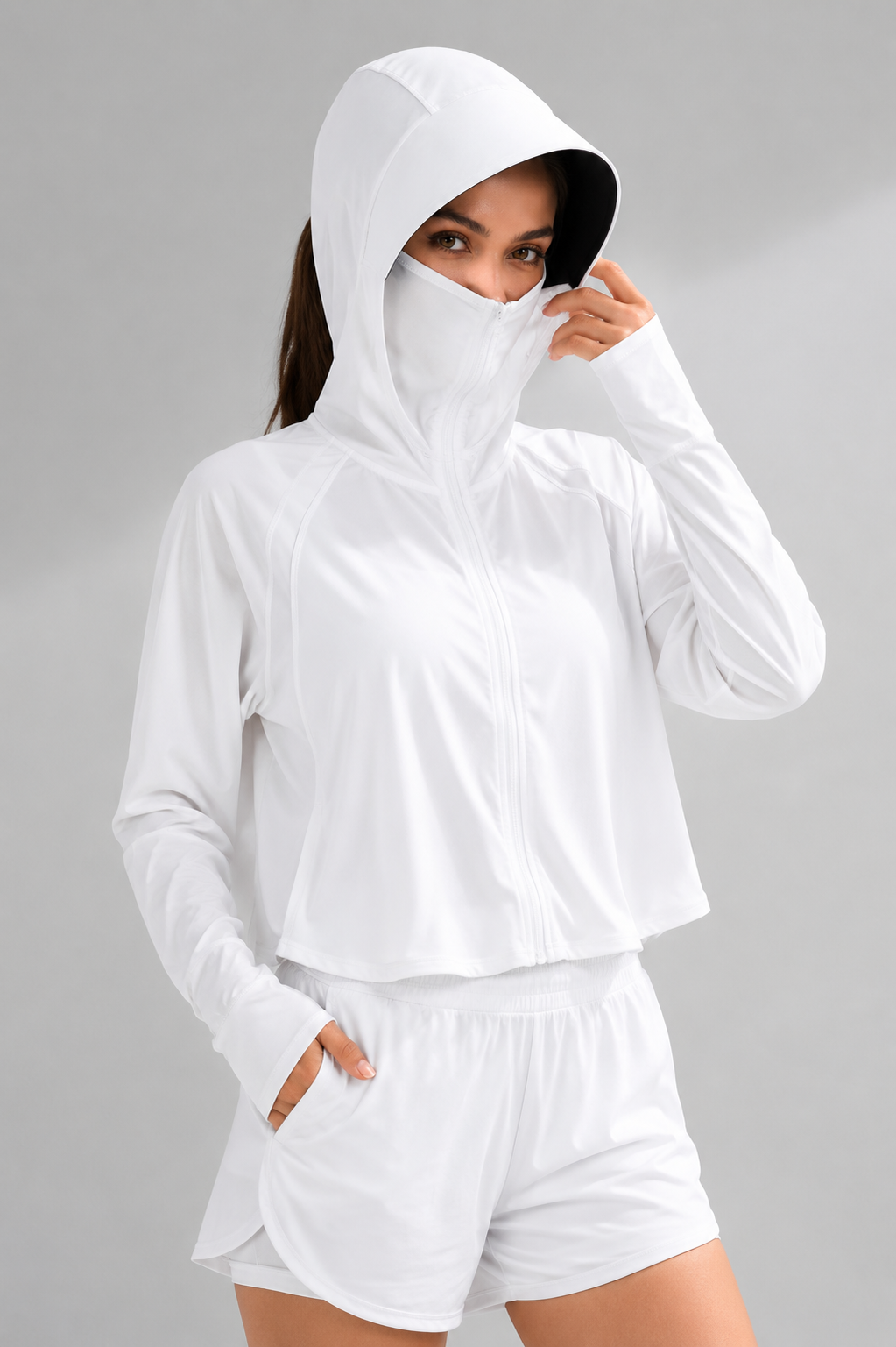Aurelia Sun Brimmed Hood Sun Shirt – White, One Size